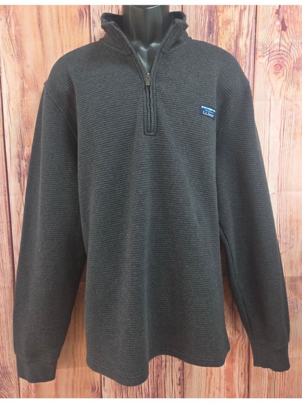 L.L. Bean Mens 1/4 Zip Gray Ribbed Jacket Size XL